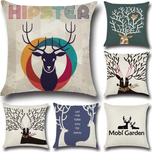 45*45CM Christmas moose pillow case Christmas hug pillowcase without core compound linen anti-mild sweat pillowcases PP47