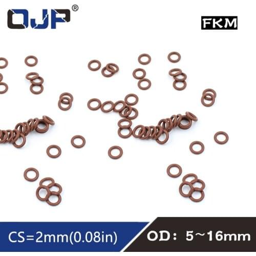 5PCS/lot Fluorine rubber Ring Brown FKM O ring Seal OD5/6/7/8/9/10/11/12/13/14/15/16*2mm Rubber O-Ring Seal Ring Gaskets Washer