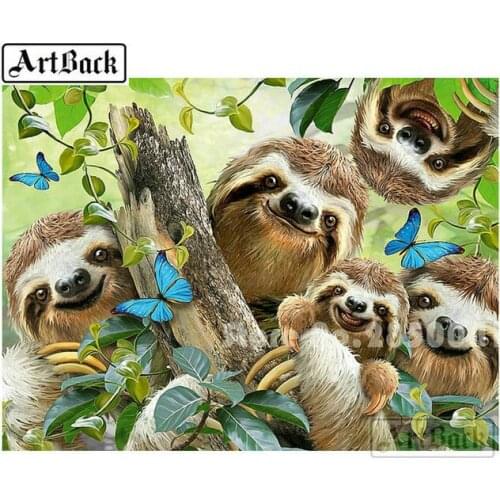 5d diy diamond painting four sloths Butterfly diamond embroidery 3D mosaic crafts for home decoration painting animal kit