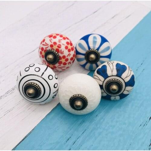 5x Vintage Ceramic Knobs and Handles Flower Painted For Kids Room Cupboard Cabinet Door Drawer Pull Knob Furniture Hardware