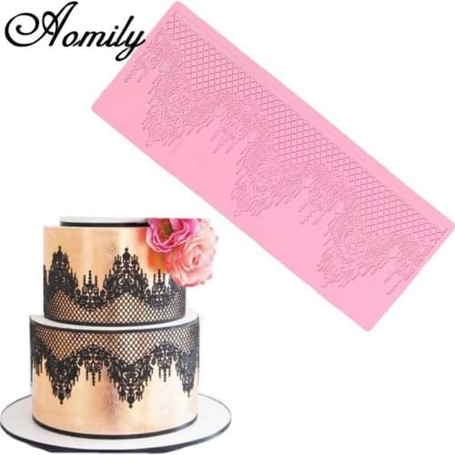 Aomily Lace Jewellery Wedding Cake Silicone Beautiful Lace Fondant Mold Mousse Sugar Craft Icing Mat Pad Pastry Baking Pad Tool