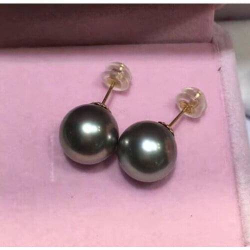 Free shipping luxury Noble jewelry new 10mm round Tahitian Pearl pearl Earring