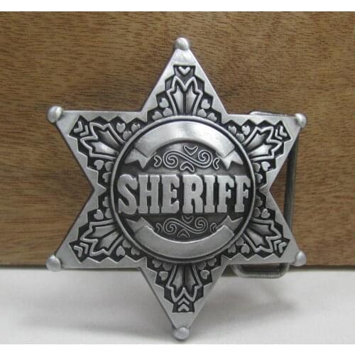 BuckleClub wholesale retro zinc alloy Sheriff star cowboy jeans gift belt buckle FP-03373 pewter finish 4cm width loop