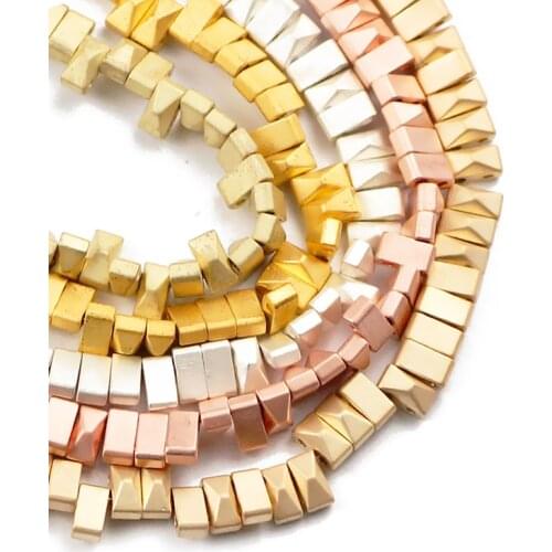 YHBZRET Matte Natural Stone Pyramid Rectangle Hematite Beads 6*3mm Spacer Loose Beads For Jewelry Making Diy bracelet two holes