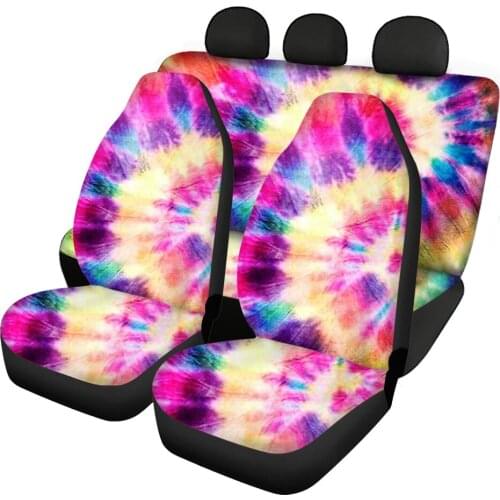 HUGSIDEA Seat Cover for Car Accessories Protect Case Flexible Colorful Tie Dye Print Front and Rear Seat Cushion Pads Elastic