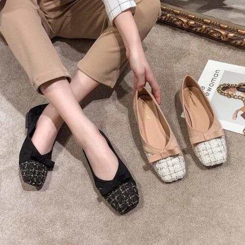 Elegant bow-tie pearl velvet patchework lattices sequined cloth loafers slip on moccasins square toe flats ballerina big size 44