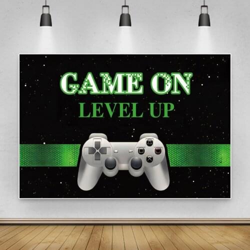 Laeacco Game On Birthday Party Photographic Backdrops Dark Green Game Machine Kid Portrait Photography Backgrounds Photozone