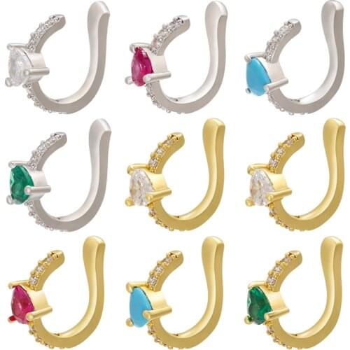HECHENG 1pc cz heart earring wholesale love heart colorful ear bone cilp for women girls gold color jewelryVE234