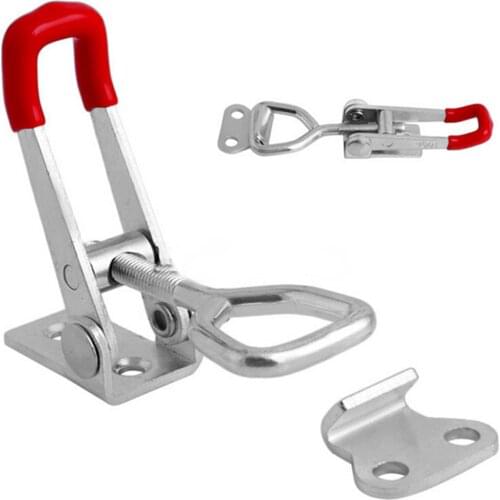 HELTC 1Pcs Silver+Red Adjustable Toggle Latch Catch Hasp Cabinet Boxes Lever Handle Clamp Hasp Toggle Latch Catch Lock