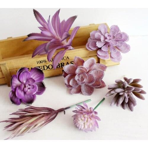 Artificial Purple Flocking Succulents Bonsai Plante Artificielle Christmas Wedding Bathroom Home Garden Decoration Fake Plants