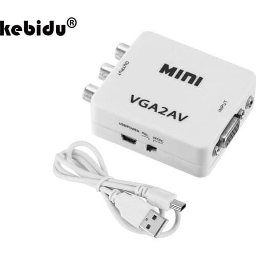 Kebidu 1080P Mini VGA to AV RCA Converter with 3.5mm Audio VGA2AV/CVBS+Audio Convertor for HDTV PC White