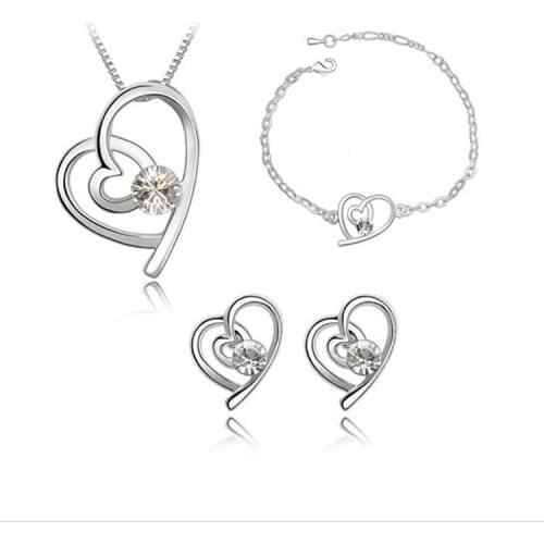 Natural Crystal Jewelry Set Necklace Earring Bracelet, Real 925 Sterling Silver Lady - Engaged Bride - Christmas Gift s062