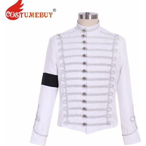 CostumeBuy For Michael Jackson White Coat Jacket Cosplay Costume MJ Halloween Party Cosplay Military Suit Custom Made