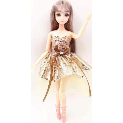 Fashion Champagne Sequin Lace Little Princess Dress for Barbie Doll Clothes Outfits Party Gown 1/6 BJD Dollhouse Accessories Toy