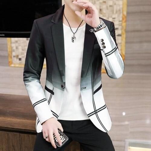 Small Suit Men Leisure Korean Version Slim Handsome Gradient Color Lattice Barber Night Suit Mens Coat Trend