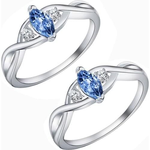 Milangirl Elegant Womens Ring Silver Plated Color Light Blue Crystal Zircon Rhinestone Metal Ring for Wedding Party Jewelry