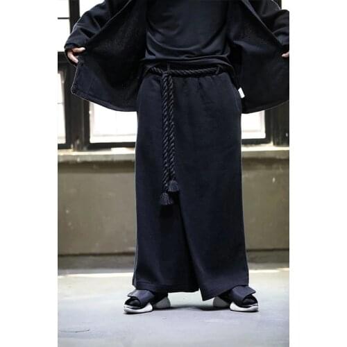Mens new cotton linen loose trend wide leg skirt pants long pants versatile large hip hop personalized stage dress