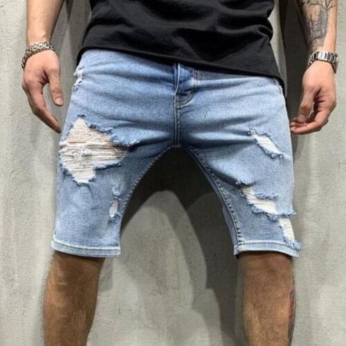 Men Ripped Short Jeans Brand Clothing Bermuda Cotton Shorts Breathable Denim Shorts Male Destroyed Skinny Hole Short Jeans