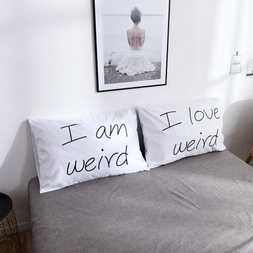 WUJIE 2PCS Ins Style White Pillowcase 100% Polyester 50x75cm Couple Pillow Cover Wedding Home Bedding Living Room Pillow Cases
