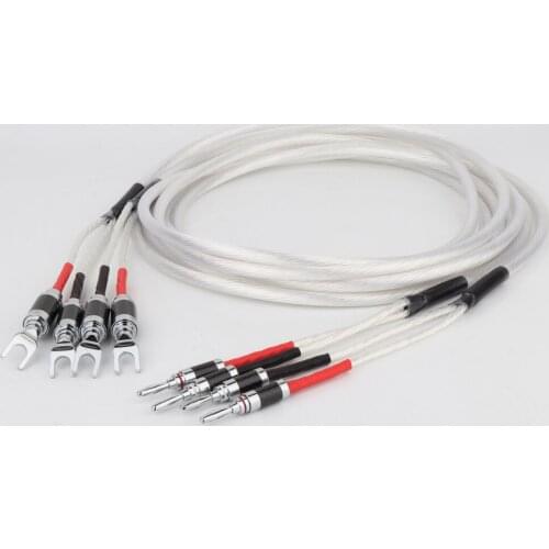 One Pair HIFI Silver-Plated Speaker Cable Hi-end 4N OFC Speaker Wire For Hi-fi Systems Y Plug Banana Plug Speaker Cable