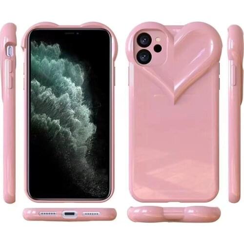 Solid Color Heart-shaped Soft TPU Phone Case For IPhone 12 11 Pro Max X Xr Xs Max 7 8 Plus Cases Shockproof Back Cover Fundas