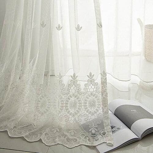 Wholesale Nordic Embroidery White Curtain Living Room Bedroom Finished Customized Screen Curtain Simple and All-match Curtain