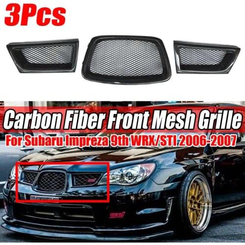 3PCS Real Carbon Fiber Car Front Bumper Lower Mesh Grill Grille Cover Trim For Subaru Impreza WRX STi 9th 2006-2007 Racing Grill