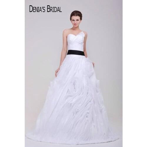 Real Image Puffy Ruffles Wedding Dresses Sweetheart Neck Court Train Ball Gown Bridal Gowns Custom Made