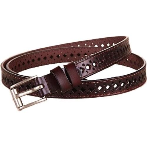 JXQBSYDK Luxury Belts for Women Fashion Hollow Pattern Solid Color High Quality Leather Belts