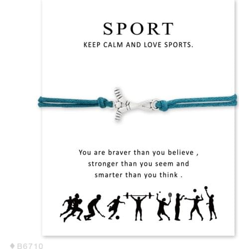 Silver Hockey Sport Charm Bracelets & Bangles for Women Girls Adjustable Friendship Statement Brown with Card