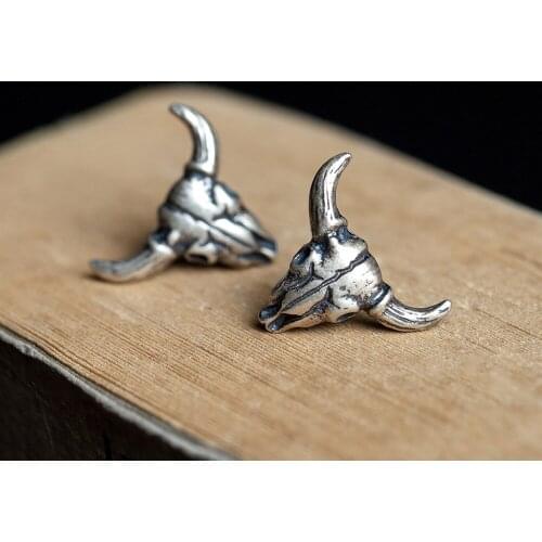 925 Sterling Silver Sheep Skull Stud Earrings Fashion Women Punk Earrings Vintage Party Wedding Jewelry Gifts for Women Jewelry