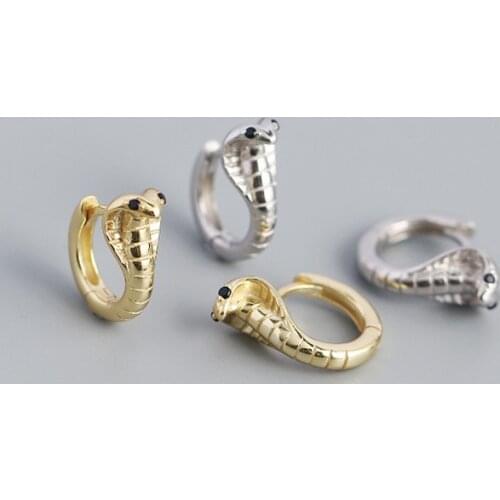 925 Sterling Silver Snake Earrings Gold Color Bling Zircon Stud Earrings for Women Girl Small Earrings Punk Summer Style A30