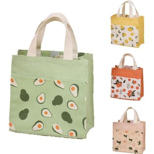 Tote Bag Fruit Pattern Widened Handle Cotton Flax Travel Luggage Shopping Bag for Outdoor