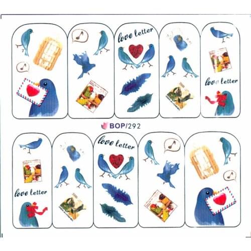 UPRETTEGO NAIL ART WATER DECAL SLIDER NAIL STICKER BIRD OF PEACE DOVE PIGEON SUN FLOWER ROSE BOP292-299