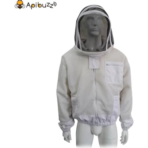 Apibuzz Heavy Duty Three Layer Mesh Ventilated Beekeeping Jacket Clothing with Hooded Hat-Veil Bee Keeper Keeping Equipment