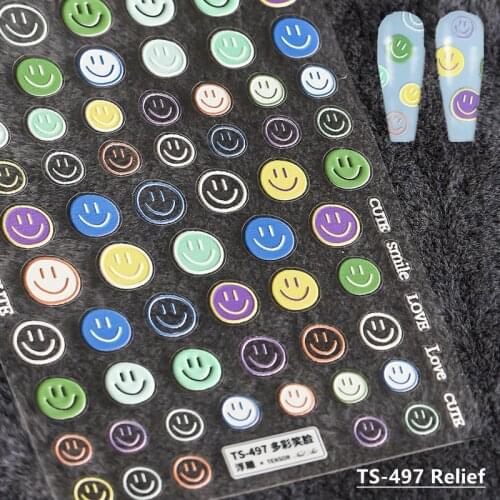 High Quality 5D Ultra-Thin Adhesive Many Kinds Smiley Nail Art Stickers Spring and Summer Cute Smile Manicure Decal Decoration