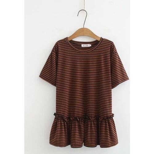 Plus size Cotton Stretch knitted O neck striped women loose tshirts 2021 new summer casual ladies soft t shirts female top