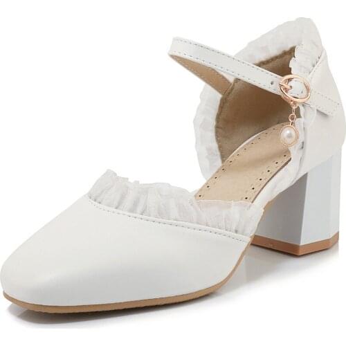 Woman Thicky Heels 2019 Spring New Model Korean Fashion Sweet Shallow A- line Buckle Womens Sandals Shoes Size Code 33-43