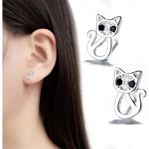 SMJEL Cute Crystal Zircon Cat Stud Earrings for Women Fashion Lovely Animal Cat Earings Girl Kids Birthday Gifts