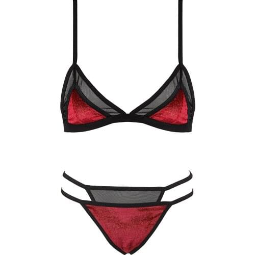 Womans sexy everyday lolita style Unfilled Burgundy Bra Set