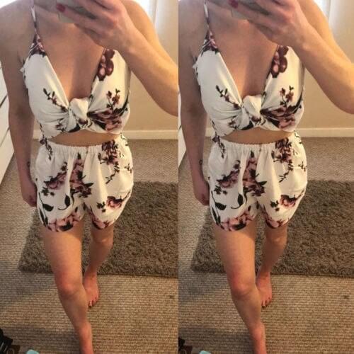 Arrival Women Summer Sleeveless V neck Strap Hollow Out Bodysuit Beach Loose Jumpsuit Flower Romper