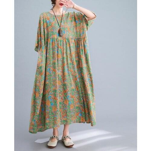 Print Floral Prairie Chic Vintage Dress 2021 New Arrival Thin Soft Cotton Linen Loose Summer Dress Women Travel Casual Dress