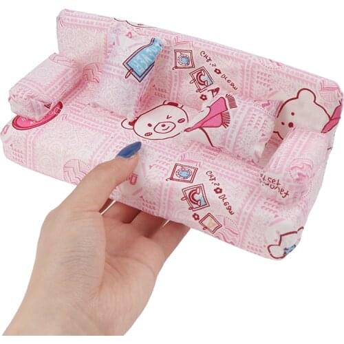1:12 Dollhouse small Floral Fabric sofa set Furniture with 2 Pillow Doll accessories 20cm * 7.5cm * 9cm