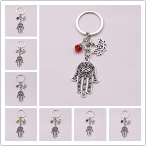 1Pcs Vintage Palm Buddhist Ohm Symbol Lotus Yoga Om Pendant Keychain For Women Keychain Lucky Jewelry