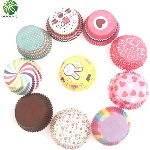 100pcs/Set Cute Patterns Cupcake Paper Muffin Cupcake Box Cup Tray Cake Pastry Dessert Tools Fondant Mold Bakeware