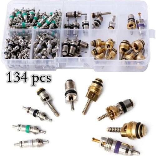 134pcs A/C Core Valves R134A Automotive Air Conditioning Assortment&Remover Kit