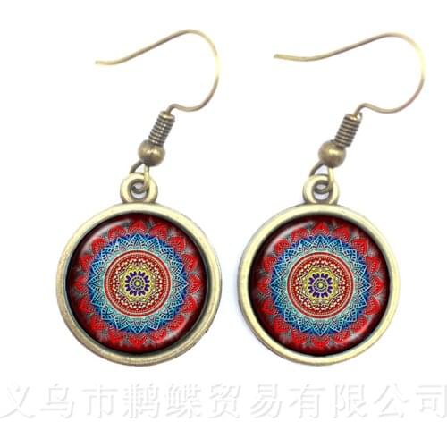 2018 New Arrival Mandala Glass Earrings OM Symbol Buddhist Zen Retro Drop Earring Fashion Jewelry For DIY Women India Bijoux
