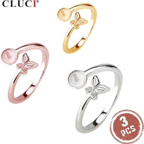 CLUCI 3pcs 925 Sterling Silver Butterfly Shaped Open Ring Women Silver 925 Adjustable Ring Fine Jewelry Ring SR2053SB