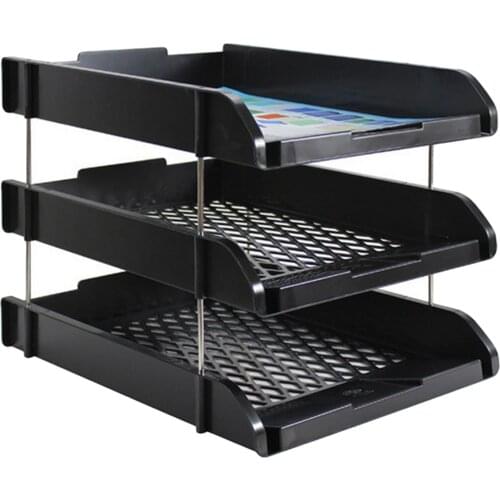 3-Tier Detachable PP Mesh File Holder Document Stand Tray Desk Organizer Container for Magazine Paper Home Office Supplies