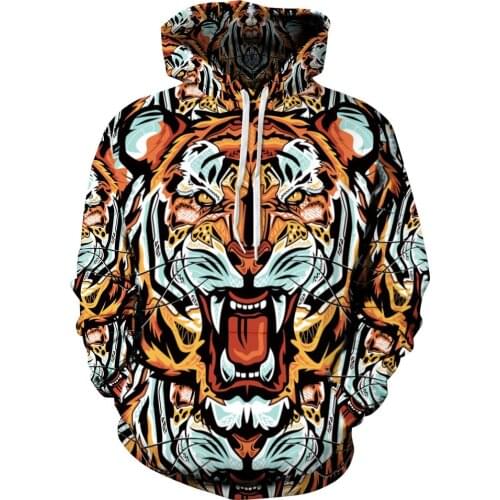 Papertiger Doodle Roaring Flower Tiger Print Fun 3D Hooded Sweatshirts